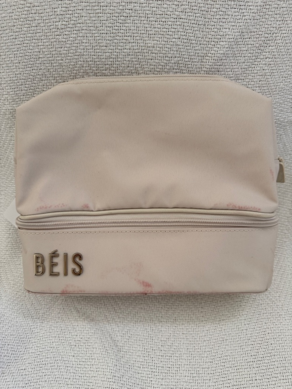 BEIS Blush Two-Tier Travel Makeup Pouch (stained)